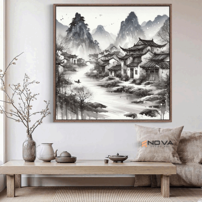 tranh thủy mặc tại phòng trà