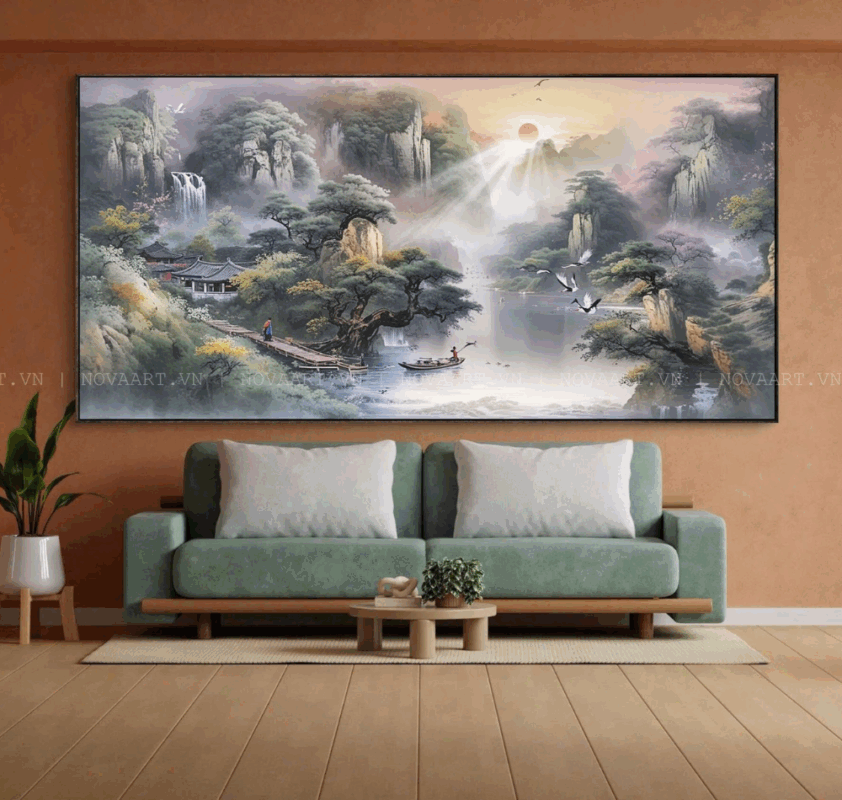 tranh canvas trang trí văn phòng - tranh thuỷ mặc 