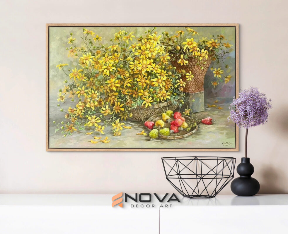 tranh canvas decor - tranh hoa cúc vàng
