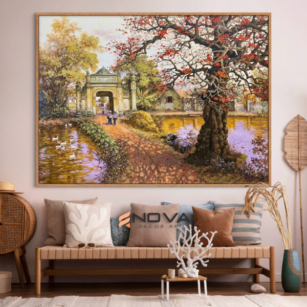 Tranh Cổng Làng Mùa Hoa Gạo