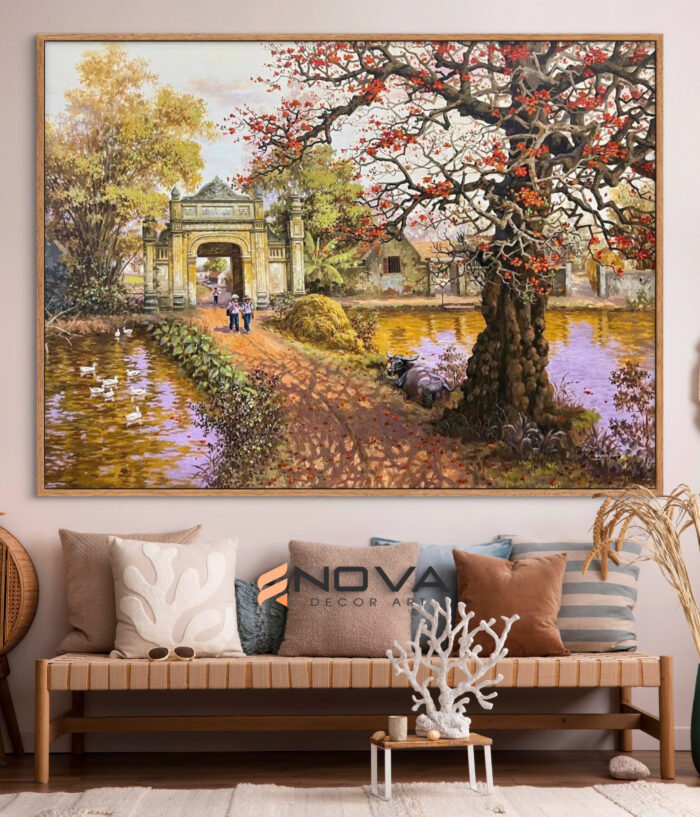 Tranh Cổng Làng Mùa Hoa Gạo