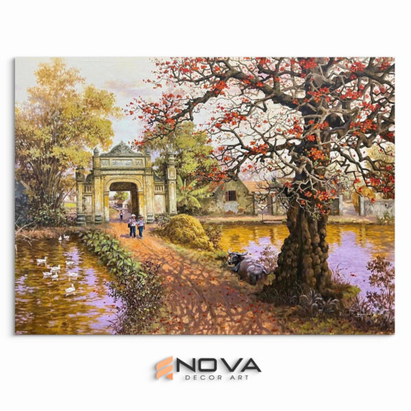Tranh Cổng Làng Mùa Hoa Gạo