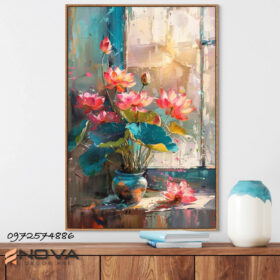 Tranh sen hồng ấn tượng