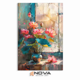 Tranh sen hồng ấn tượng