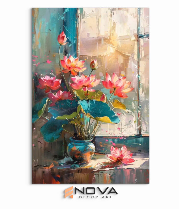 Tranh sen hồng ấn tượng