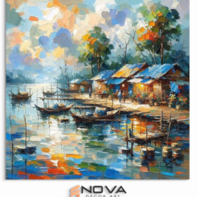 Tranh hoàng hôn làng trài