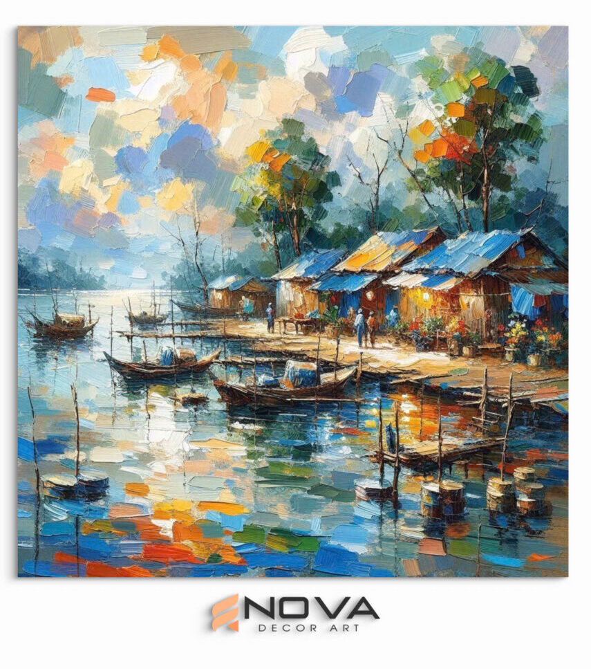 Tranh hoàng hôn làng trài