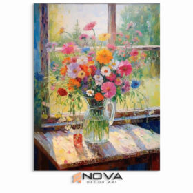 tranh hoa dại bên cửa