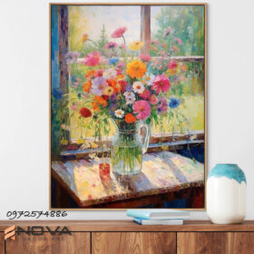 tranh hoa dại bên cửa