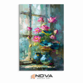 tranh bình sen bên cửa