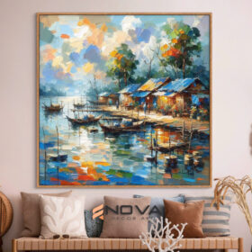 tranh hoàng hôn làng trài