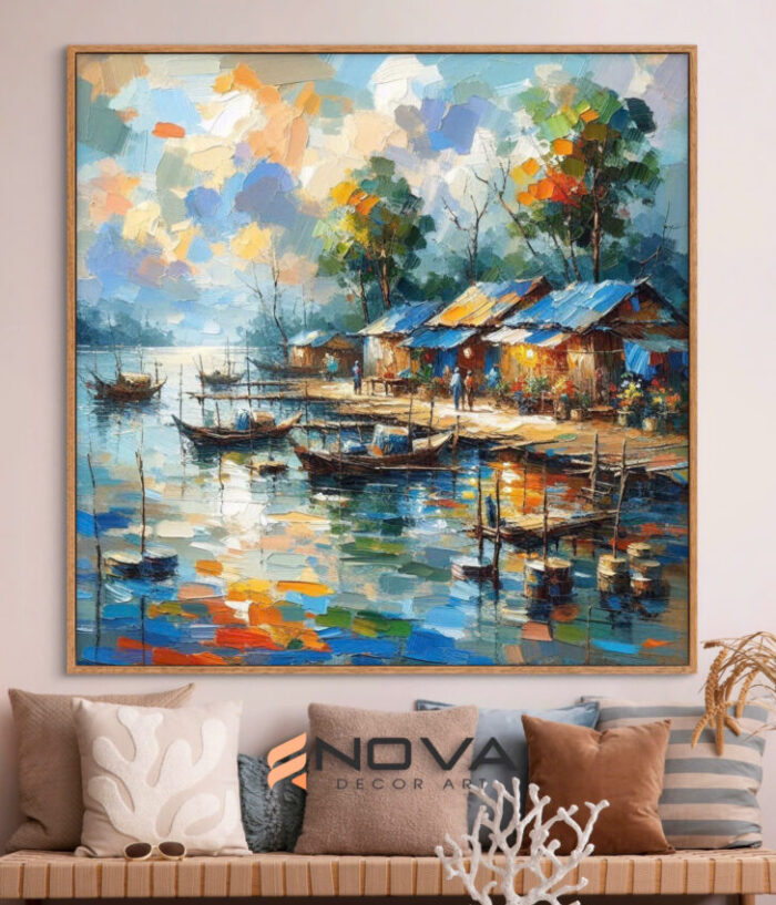 tranh hoàng hôn làng trài