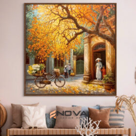 tranh phố cổ mùa là bay