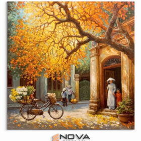 tranh phố cổ mùa là bay