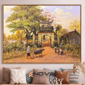 tranh phong cảnh đầu làng DQ003 tranh phong cảnh - tranh cổng làng