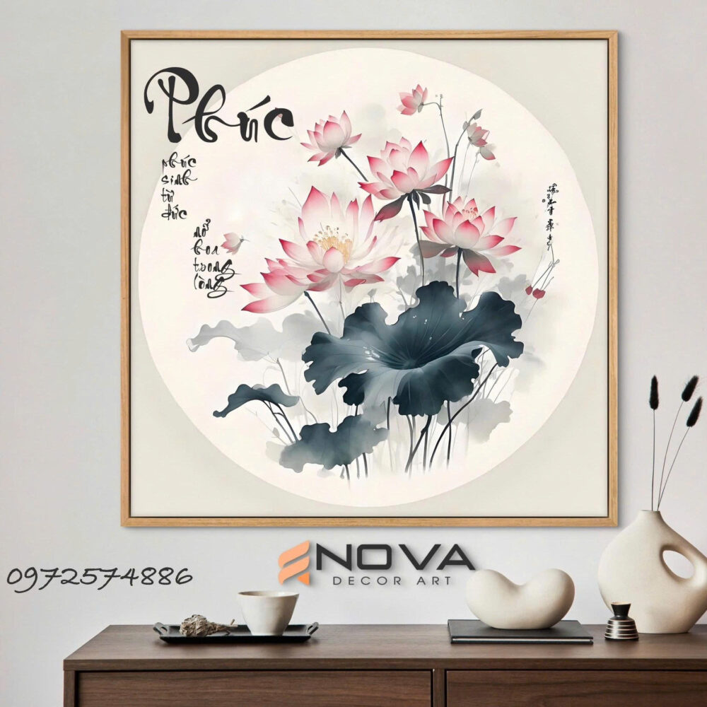Tranh Hoa Sen - NOS013 Tranh thư pháp chữ Phúc
